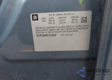 2012 Chevrolet Cruze Ls from USA, damaged, VIN 1G1PC5SH8C7202028